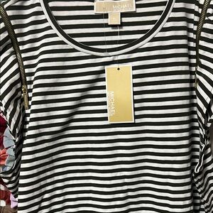 Michael Kors Black and White Striped Women's Midi Dress